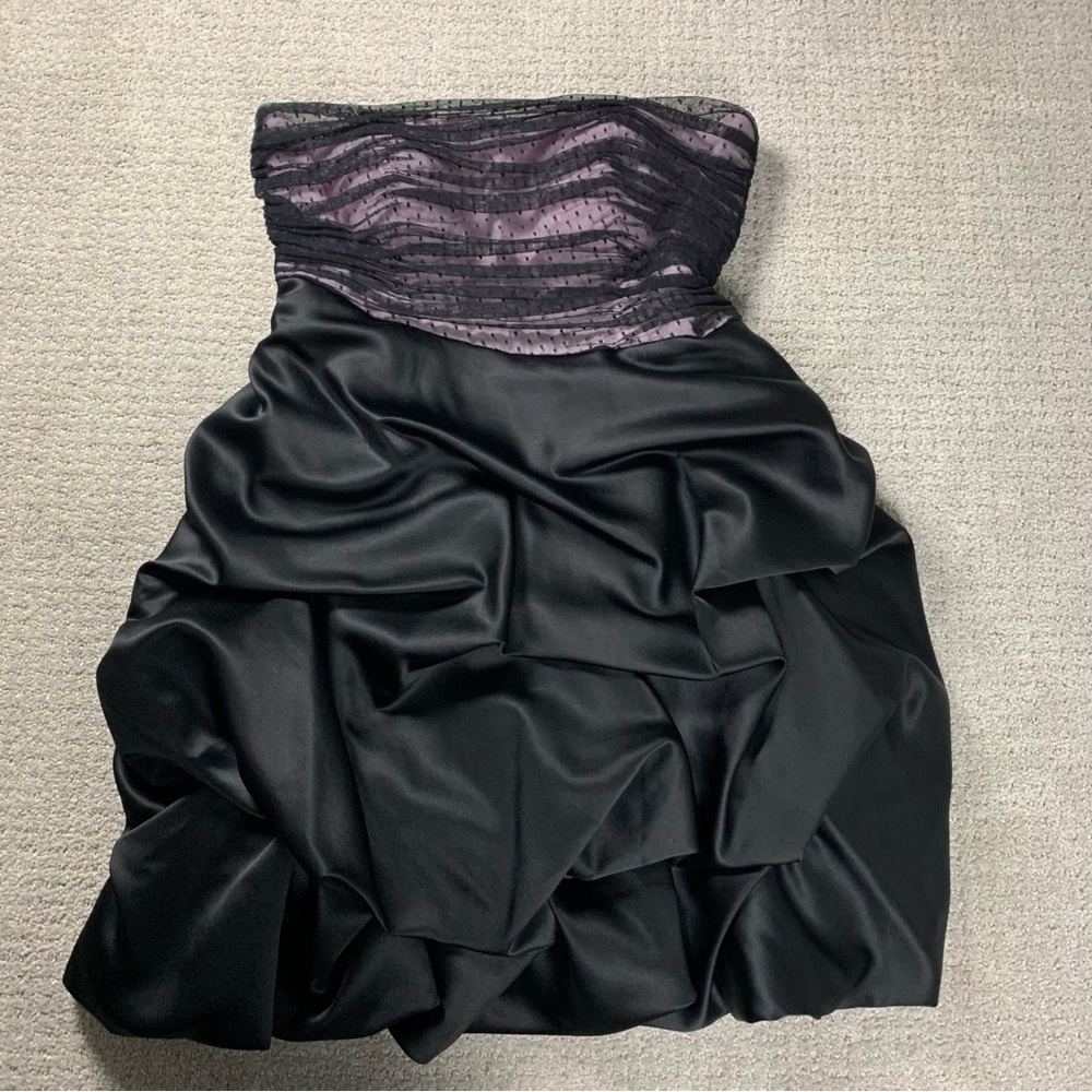 Nicole Miller Strapless Corset Ruched Bubble Pickup Dress Black Tulle Sz 12